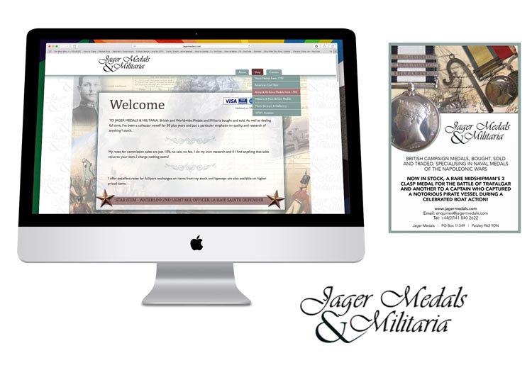 Jager Medals & Militaria Logo, magazine adversiments and website design