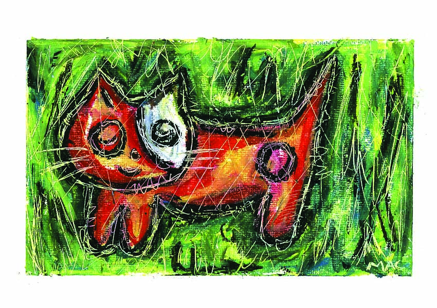 cute kitty greeting card oil pastels